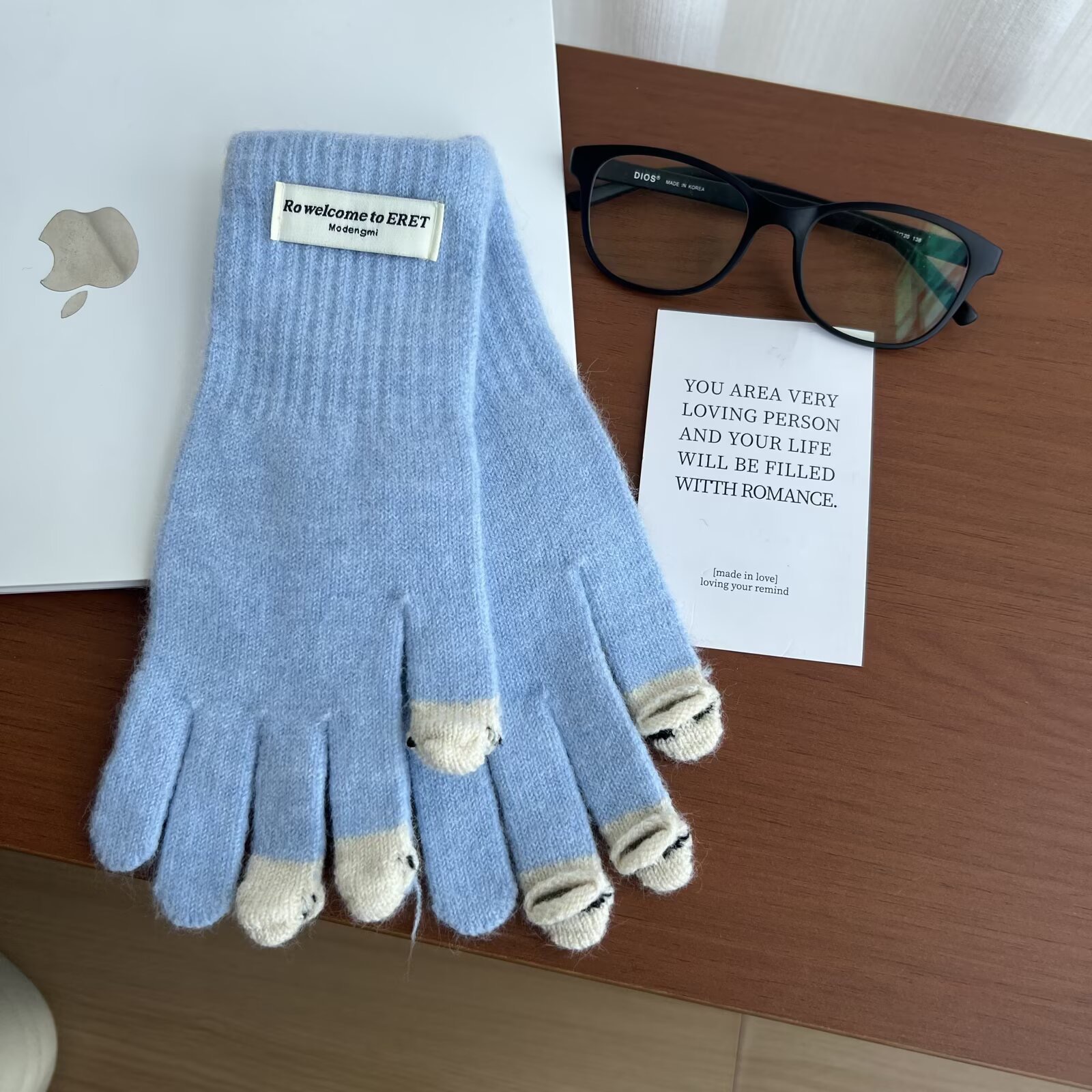 2025新款可爱小怪兽针织手套女冬季加厚保暖分指骑行可触屏学生