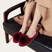 春秋新款 结婚拖鞋 流苏球球拖鞋 女木地板静音家居室内居家外穿日式