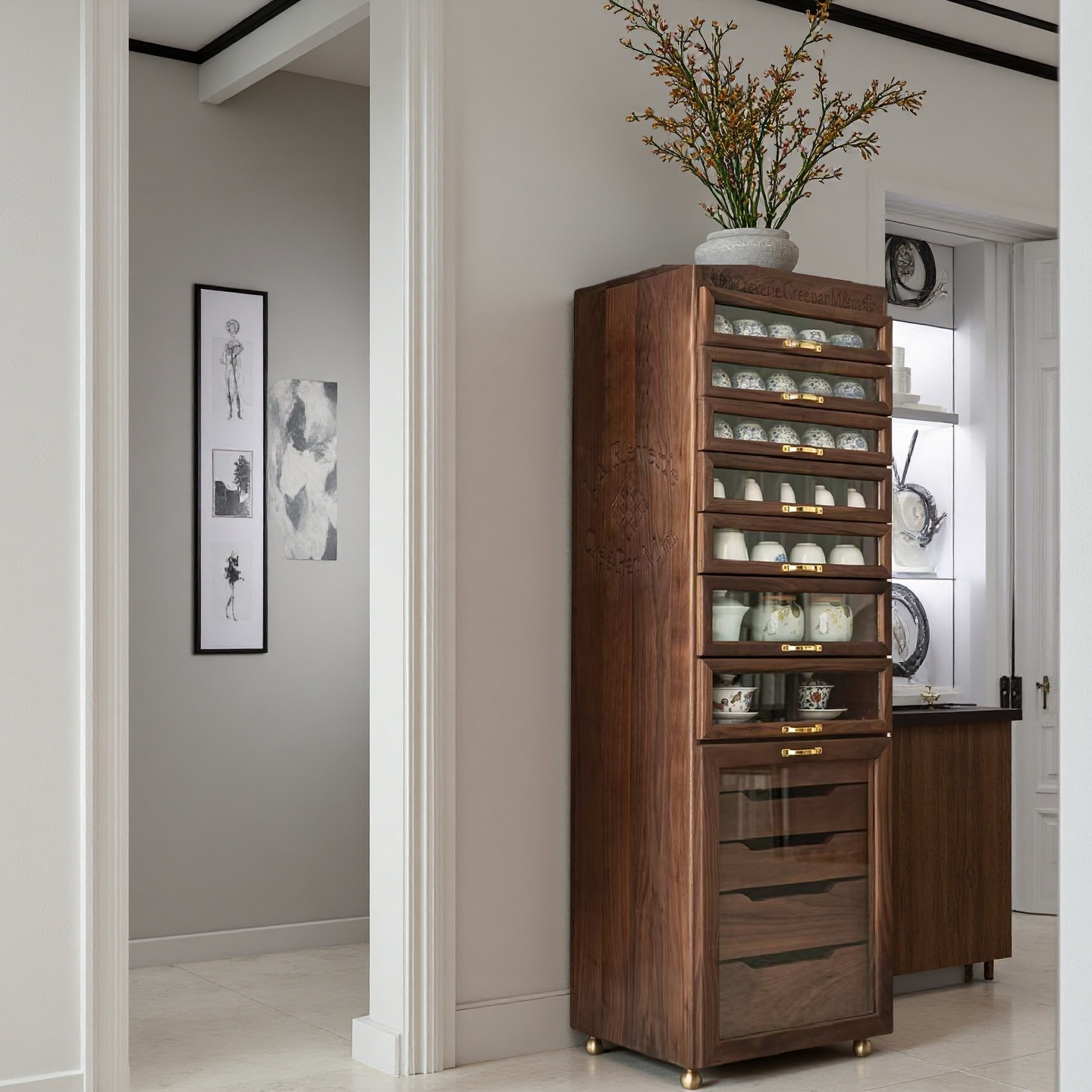 即品“琅琊柜”5o大人牙科柜收纳柜茶具柜北美黑胡桃中古柜文玩柜