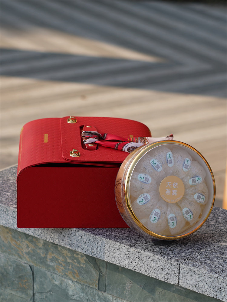 送福红色皮盒亚克力金边圆盒溯源码燕窝专用盒子滋补品包装空礼盒