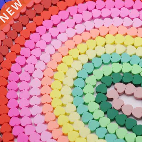 Colour 10mm Love Heart Shape Clay Spacer Beads Polymer Clay