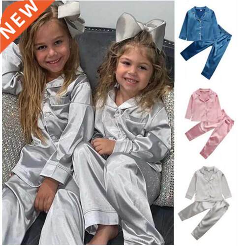 2pcs Infant Baby Boy Girl Pamas Silk Satin Top Pant Long s