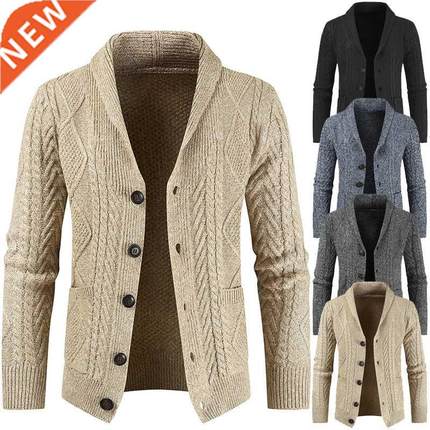 Gilet Cardigan Men Warm Winter Men Sweater Shawl Neck Button