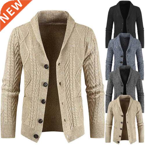 Gilet Cardigan Men Warm Winter Men Sweater Shawl Neck Button