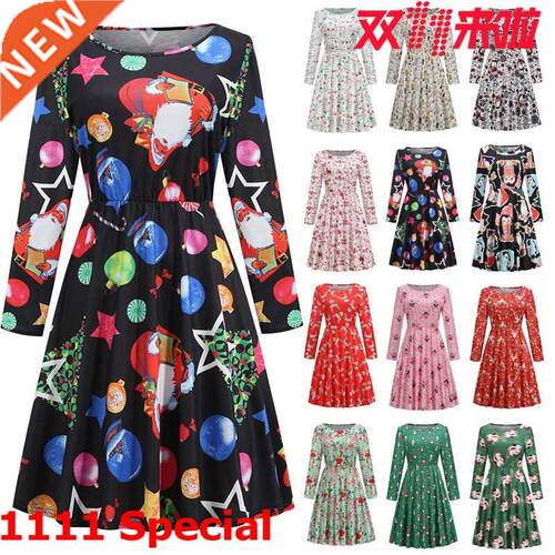 The new Halloween Lady Santa Print dress for fall 2023圣诞裙