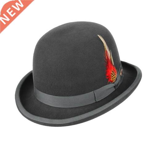 100% Wool Felt Feather Derby Bowler Hat /Wo Satin Lined Fas