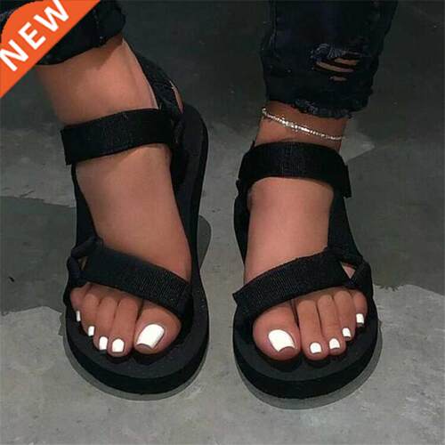 Casual Open-toe Women Sandals Non-slip Black Hook Loop Platf