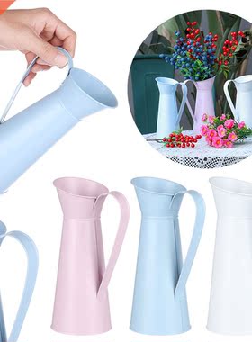 Vintage Jug Wedding Home Tin Pitcher Metal Vase Dried Flower