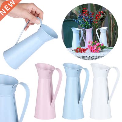 Vintage Jug Wedding Home Tin Pitcher Metal Vase Dried Flower