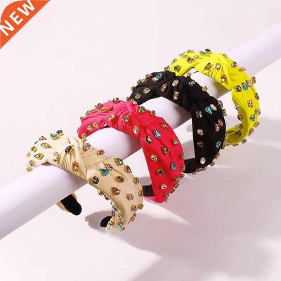 Colorful Rhinestone Headband Middle Knot Turban Hairband For