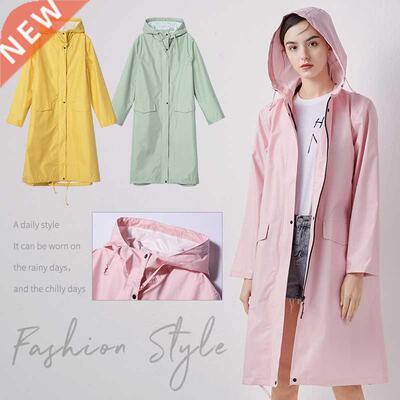 Women New Stylish Long Raincoat Waterproof Rain Jacket with