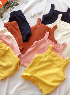 2Pcs/set Kids Clothes Girl Boy Sleeveless ops+Pants Summer O