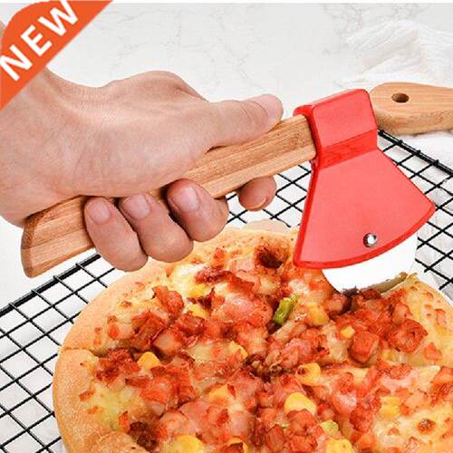 Axe Bamboo Handle Pizza Cutter Rotating Blade Home Kitchen