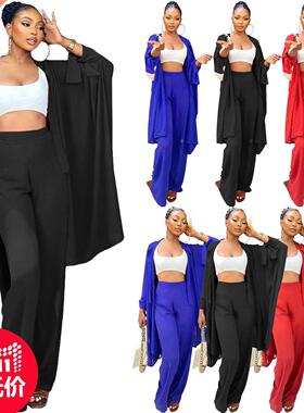 5xl plus size women's wide leg pants + jacket two-piece set
