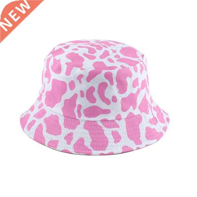 2021 New Fashion Korean Pink Cow Print Bucket Hat Women Reve