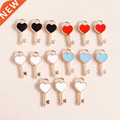 10pcs 7*16mm Enamel Key Hearts Charms for  Original Jewel