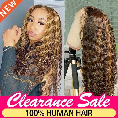 Highlight Deep Wave Wig Human Hair Ombre Transparent Hd Lace