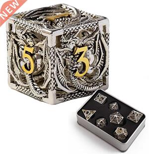 7pcs Pure Copper Hollow Metal Dice Set D&D Metal Polyhed