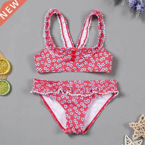Girls Floral Bikini Swimsuit Set 2021 Children Girls 2-Piece