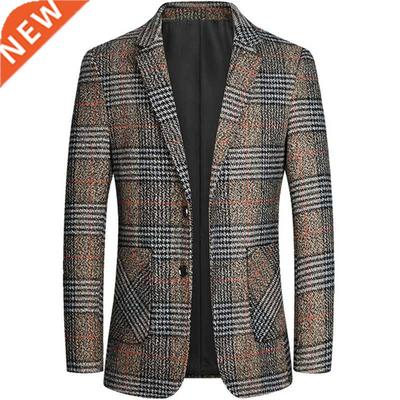 Spring Fashion Brand Blazers Men Smart Casual Suit Lattice P
