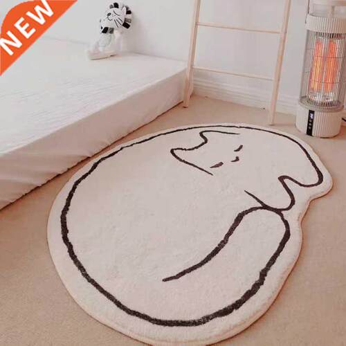 Cute Cat’s Carpet In The Bedroom, Furry Mat, Irregular，Bed