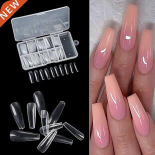 100pcs/box Full Cover Fake Nail Artificial Press on Long Bal