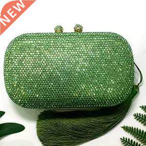 Plaid green Crystal Rhinestones Women Evening Clutch Bag Bri