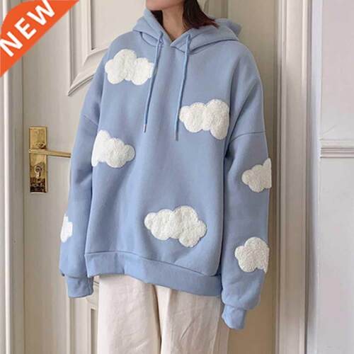 Blue Sky White Clouds Soft Stylish Hooded Tops Women Autumn