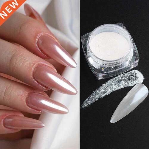 1Box Pearl Chrome Nail Powder White Glitter Pink Aurora Pigm