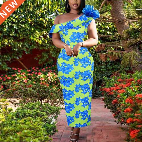 S-3xl Large blue floral Dress for lies大码蓝色碎花女连衣裙