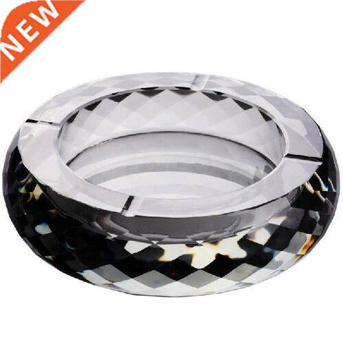 Crystal Glass Round Ash Tray Cigarette Storage Box Bar Home