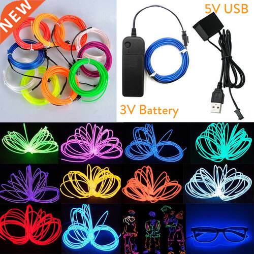 5M LED Neon Glow EL Wire Light String Rope Cable with 3V 5V