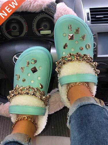 Shoes Women Plush Beach Sandals Platform Heighten Plush Clog