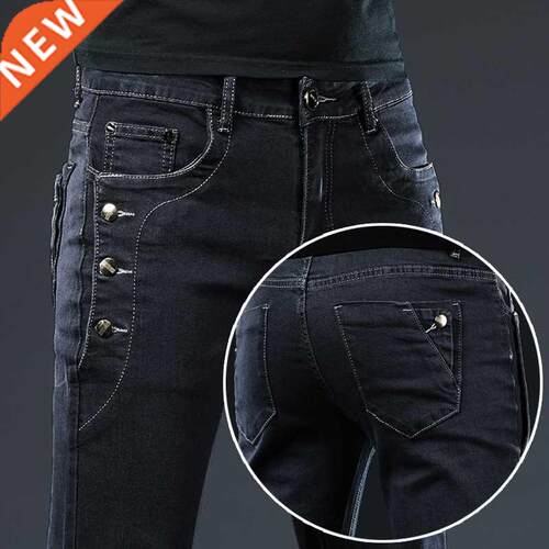 2022 Cotton Men Jeans Pants Lace Up Denim Trousers Black Pan