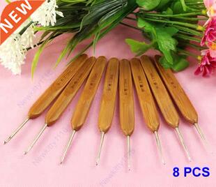 8Sizes/set Bamboo Handled Metal Crochet Hooks 8 Pcs Needles
