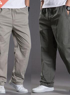 Mens casual Cargo Cotton pants men pocket loose Straight Pan