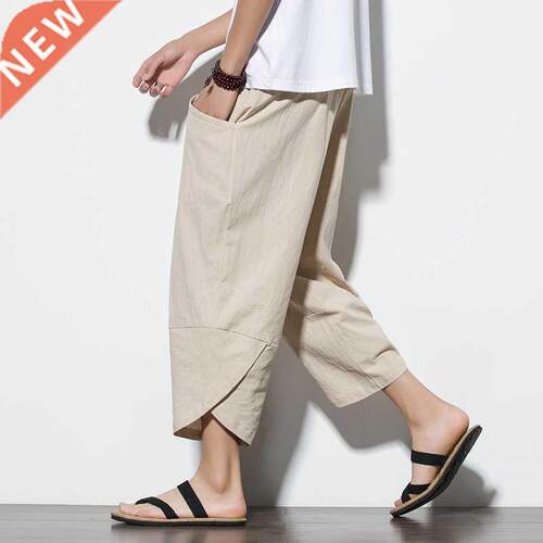 2022 Men Chinese Style Cotton Linen Harem Short Pants Mens R
