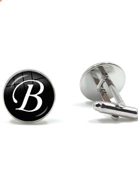 Men's Fashion A-Z Alphabet Cufflinks Silver Color Glass Dome