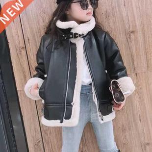 New Girls Jacket Leather Motorcycle Kids Coats Fleece C