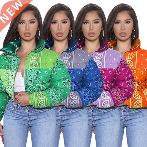 Bandana Coat Paisley Printed Bubble Jackets For Women 2020 W