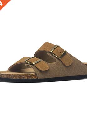 2022 New Summer Men's Cork Slippers Suede Leather Mule Clogs