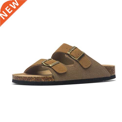2022 New Summer Men's Cork Slippers Suede Leather Mule Clogs
