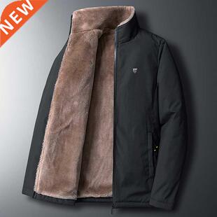 Winter Fleece Thick Jacket Men Warm Grey Windbreaker Fur Col