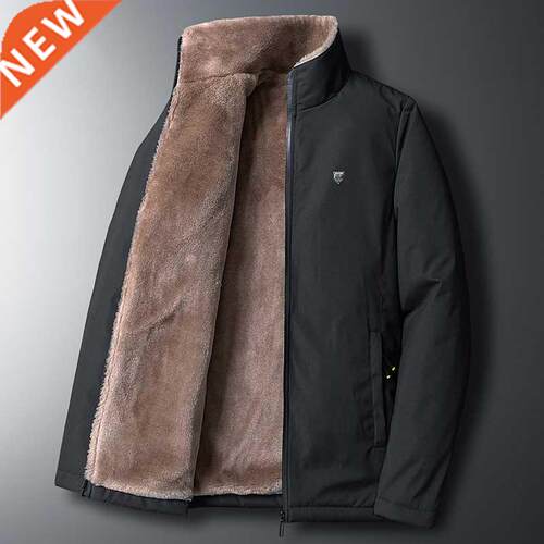 Winter Fleece Thick Jacket Men Warm Grey Windbreaker Fur Col
