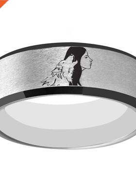 Unique Women with Wolf Design Wolf Girl Ring 8mm Width Tung