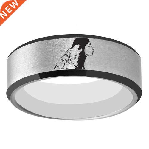 Unique Women with Wolf Design Wolf Girl Ring 8mm Width Tung