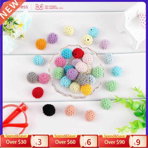 Kovict 30pc/lot Crochet Round Wooden Beads Mix Handmade 16mm