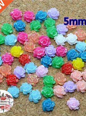 500pcs 5mm Mixed Color shiny flower resin flatback cabochon