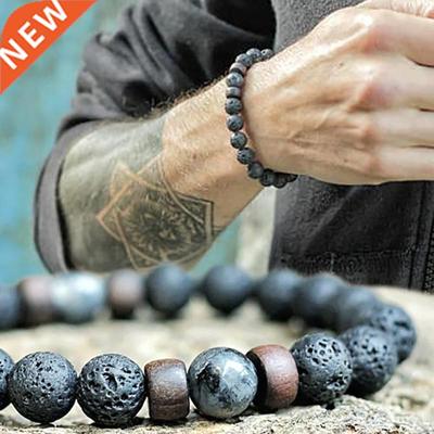 Volcanic Stone Bracelet for Men Lava Wooden 8mm Beads Bracel