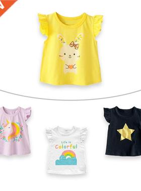 Baby Girl Fashion Cotton Tees Ruffle Sleeve Cartoon T-shirt
